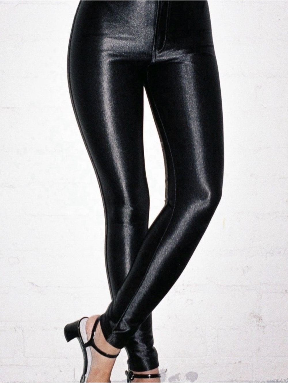 American Apparel Disco Pants Shiny Black High-Rise Zip Up High Pocket Size Small